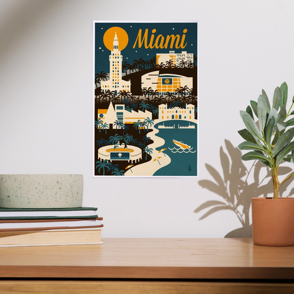 Miami, Florida, Retro Skyline, Art & Giclee Prints Art Lantern Press 