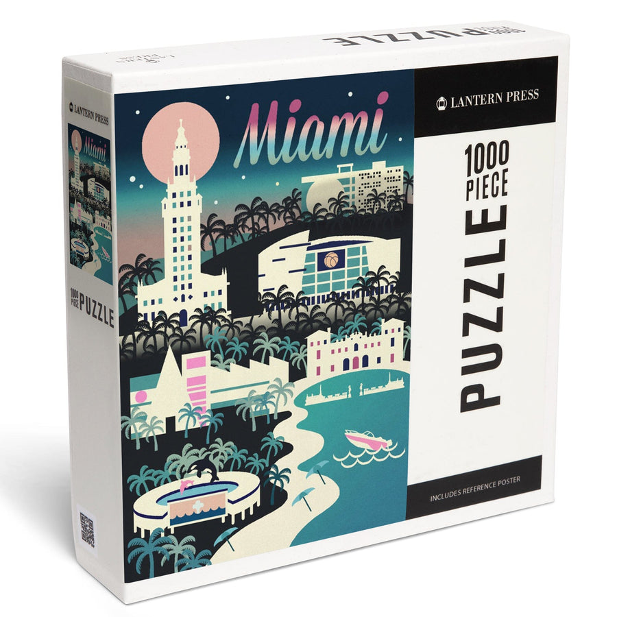 Miami, Florida, Retro Skyline Chromatic Series, Jigsaw Puzzle Puzzle Lantern Press 