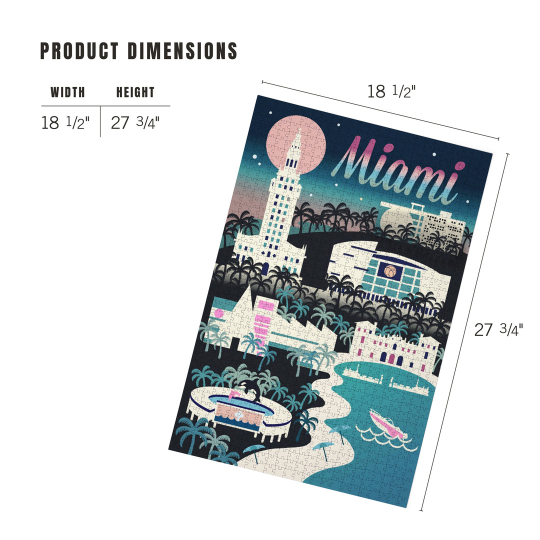 Miami, Florida, Retro Skyline Chromatic Series, Jigsaw Puzzle Puzzle Lantern Press 