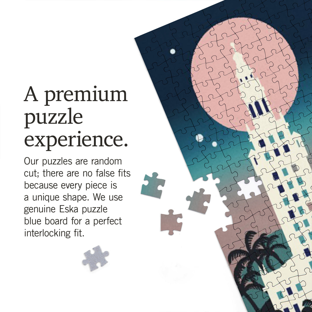 Miami, Florida, Retro Skyline Chromatic Series, Jigsaw Puzzle Puzzle Lantern Press 