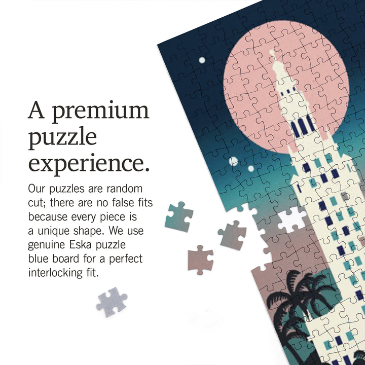Miami, Florida, Retro Skyline Chromatic Series, Jigsaw Puzzle Puzzle Lantern Press 