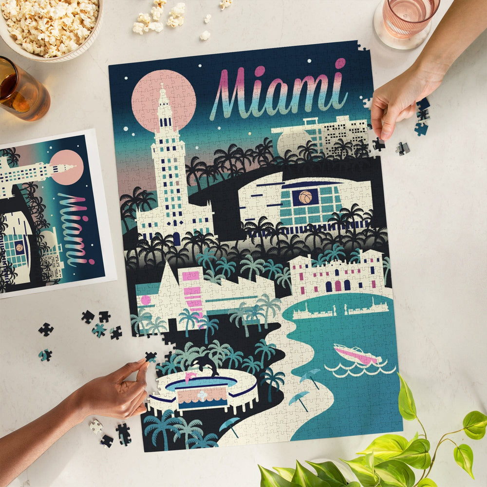 Miami, Florida, Retro Skyline Chromatic Series, Jigsaw Puzzle Puzzle Lantern Press 