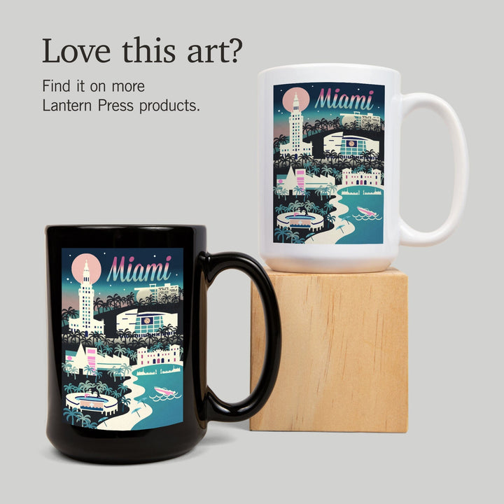 Miami, Florida, Retro Skyline Chromatic Series, Lantern Press Artwork, Ceramic Mug Mugs Lantern Press 