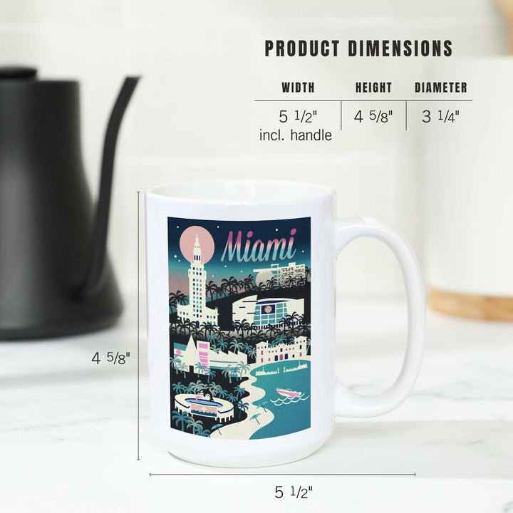 Miami, Florida, Retro Skyline Chromatic Series, Lantern Press Artwork, Ceramic Mug Mugs Lantern Press 
