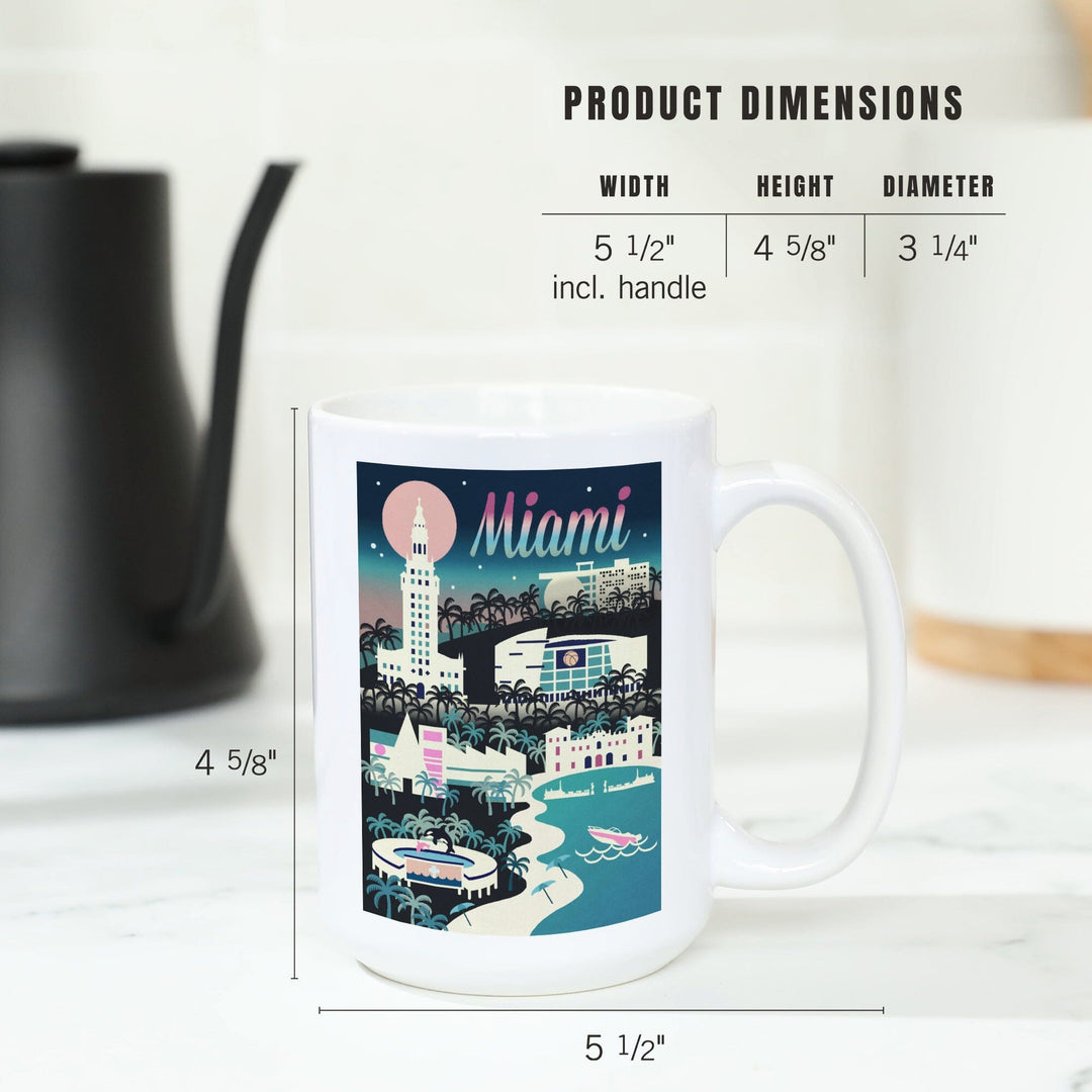 Miami, Florida, Retro Skyline Chromatic Series, Lantern Press Artwork, Ceramic Mug - Lantern Press