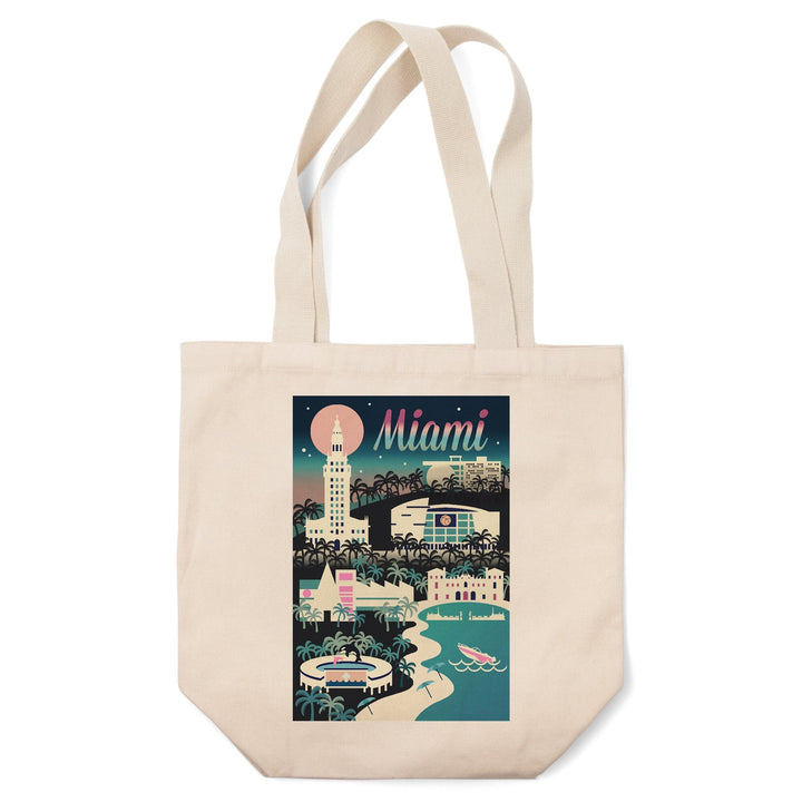 Miami, Florida, Retro Skyline Chromatic Series, Lantern Press Artwork, Tote Bag Totes Lantern Press 