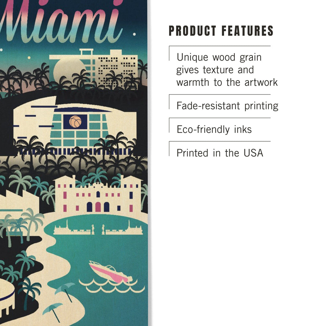 Miami, Florida, Retro Skyline Chromatic Series, Lantern Press Artwork, Wood Signs and Postcards Wood Lantern Press 