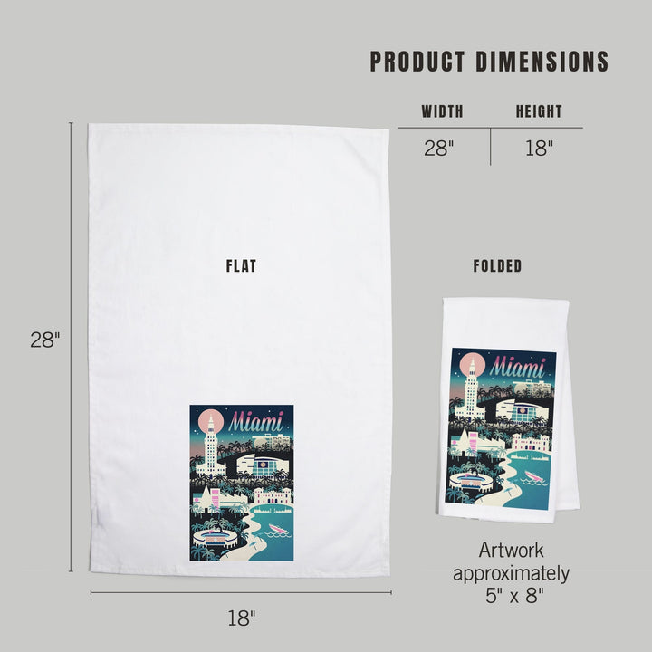 Miami, Florida, Retro Skyline Chromatic Series, Organic Cotton Kitchen Tea Towels Kitchen Lantern Press 