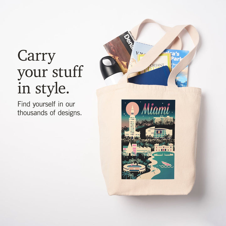 Miami, Florida, Retro Skyline Chromatic Series, Tote Bag Totes Lantern Press 