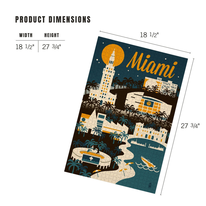 Miami, Florida, Retro Skyline, Jigsaw Puzzle Puzzle Lantern Press 