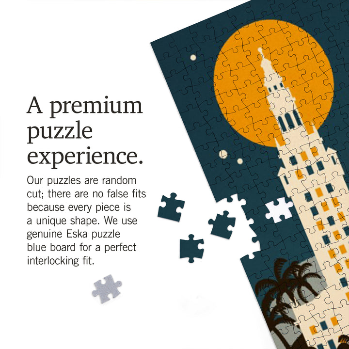 Miami, Florida, Retro Skyline, Jigsaw Puzzle Puzzle Lantern Press 