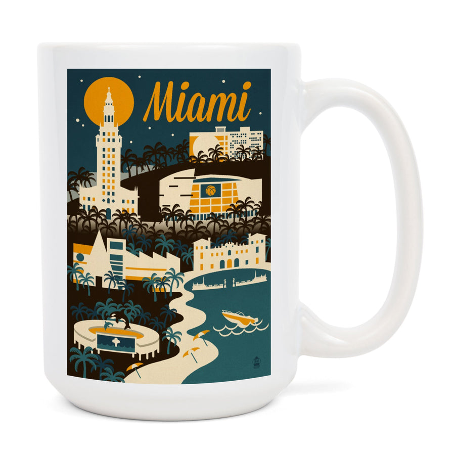 Miami, Florida, Retro Skyline, Lantern Press Artwork, Ceramic Mug Mugs Lantern Press 