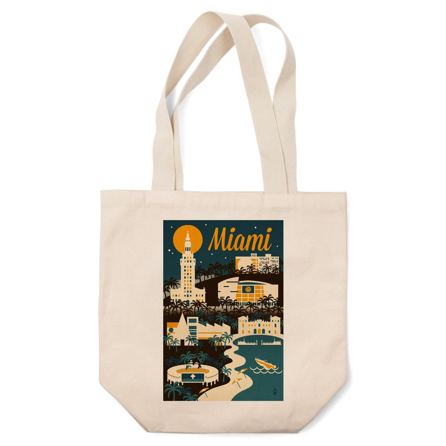Miami, Florida, Retro Skyline, Lantern Press Artwork, Tote Bag Totes Lantern Press 