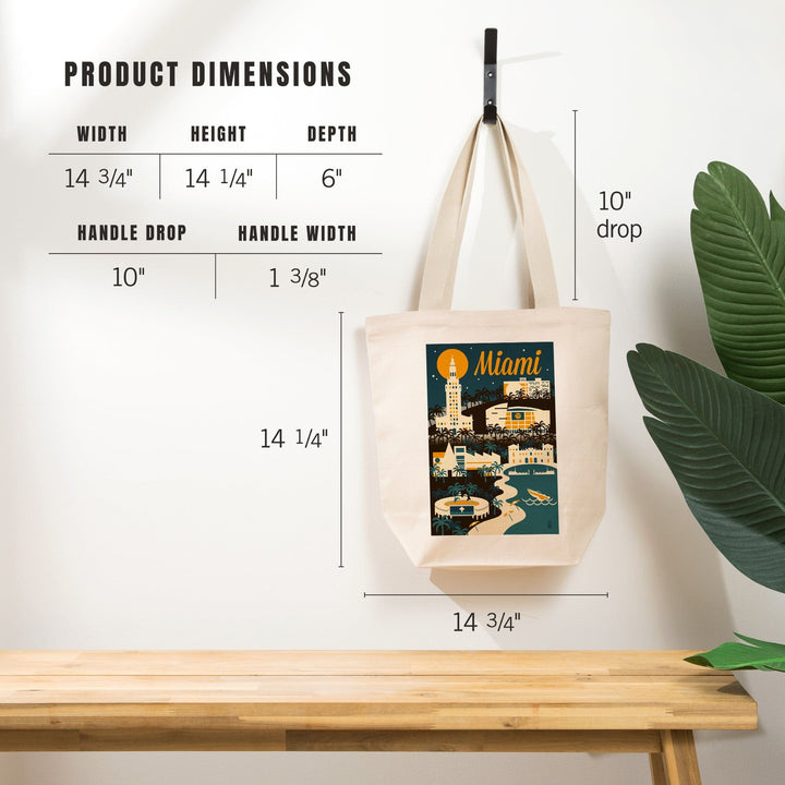 Miami, Florida, Retro Skyline, Tote Bag Totes Lantern Press 