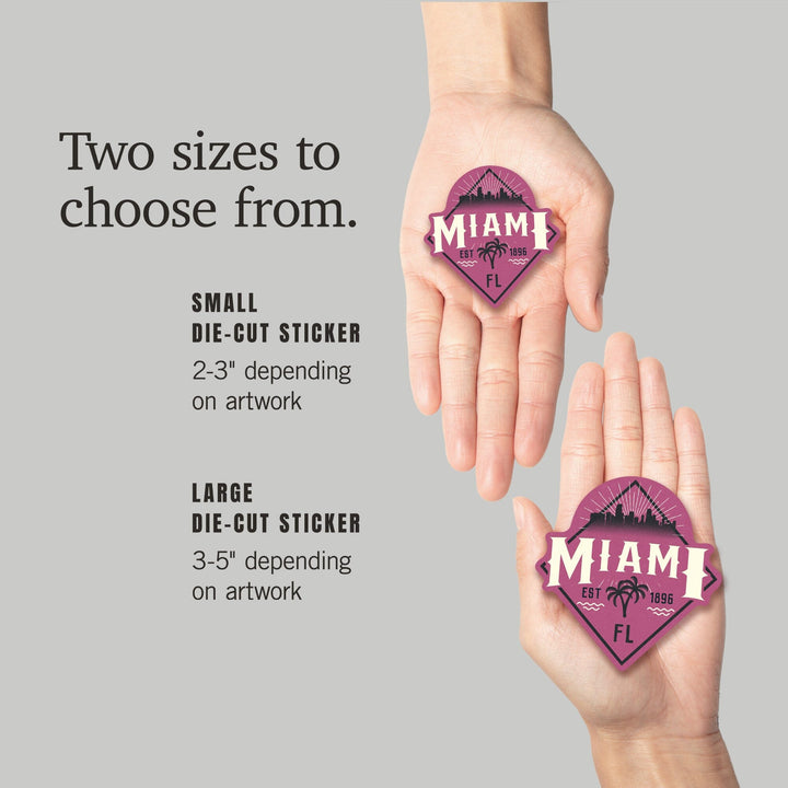 Miami, Florida, Skyline, Pink, Contour, Vinyl Sticker Sticker Lantern Press 