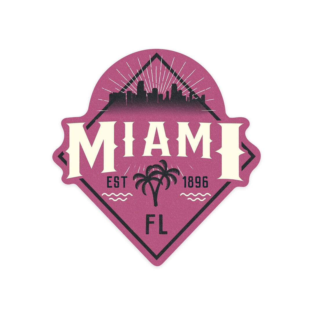 Miami, Florida, Skyline, Pink, Contour, Vinyl Sticker Sticker Lantern Press 