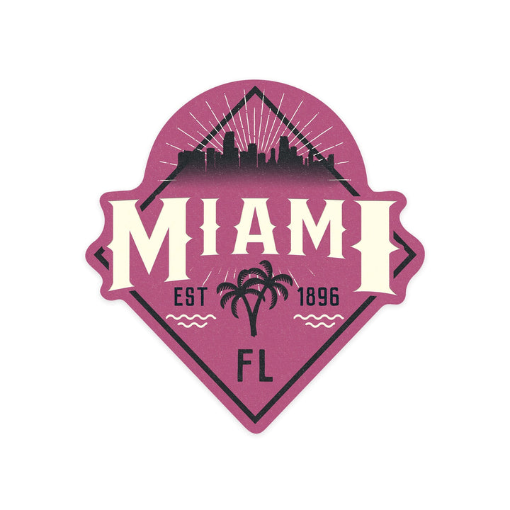 Miami, Florida, Skyline, Pink, Contour, Vinyl Sticker Sticker Lantern Press 