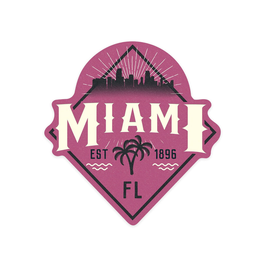 Miami, Florida, Skyline, Pink, Contour, Vinyl Sticker Sticker Lantern Press 