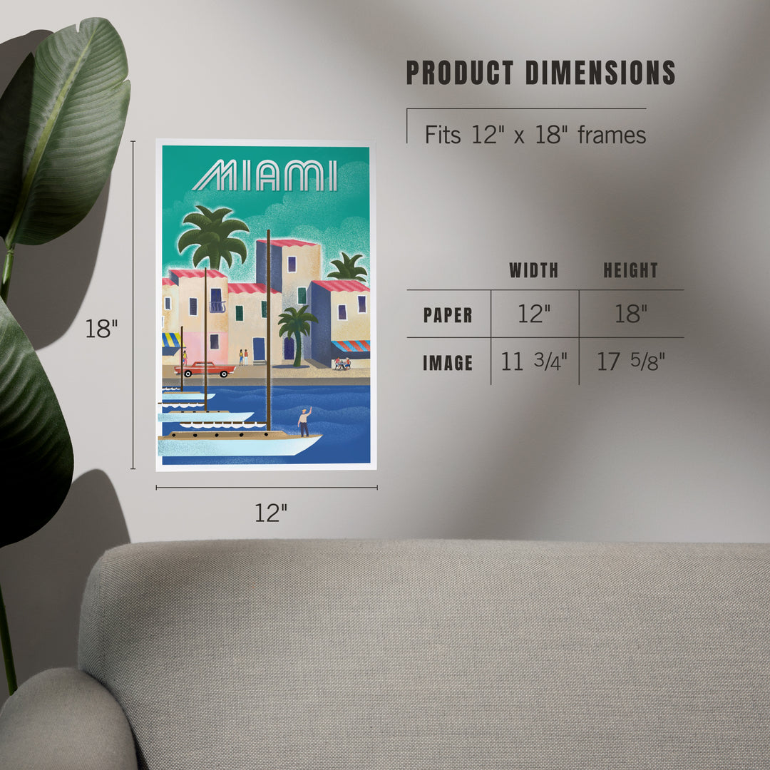 Miami, Florida, Waterfront Litho, Art & Giclee Prints Art Lantern Press 