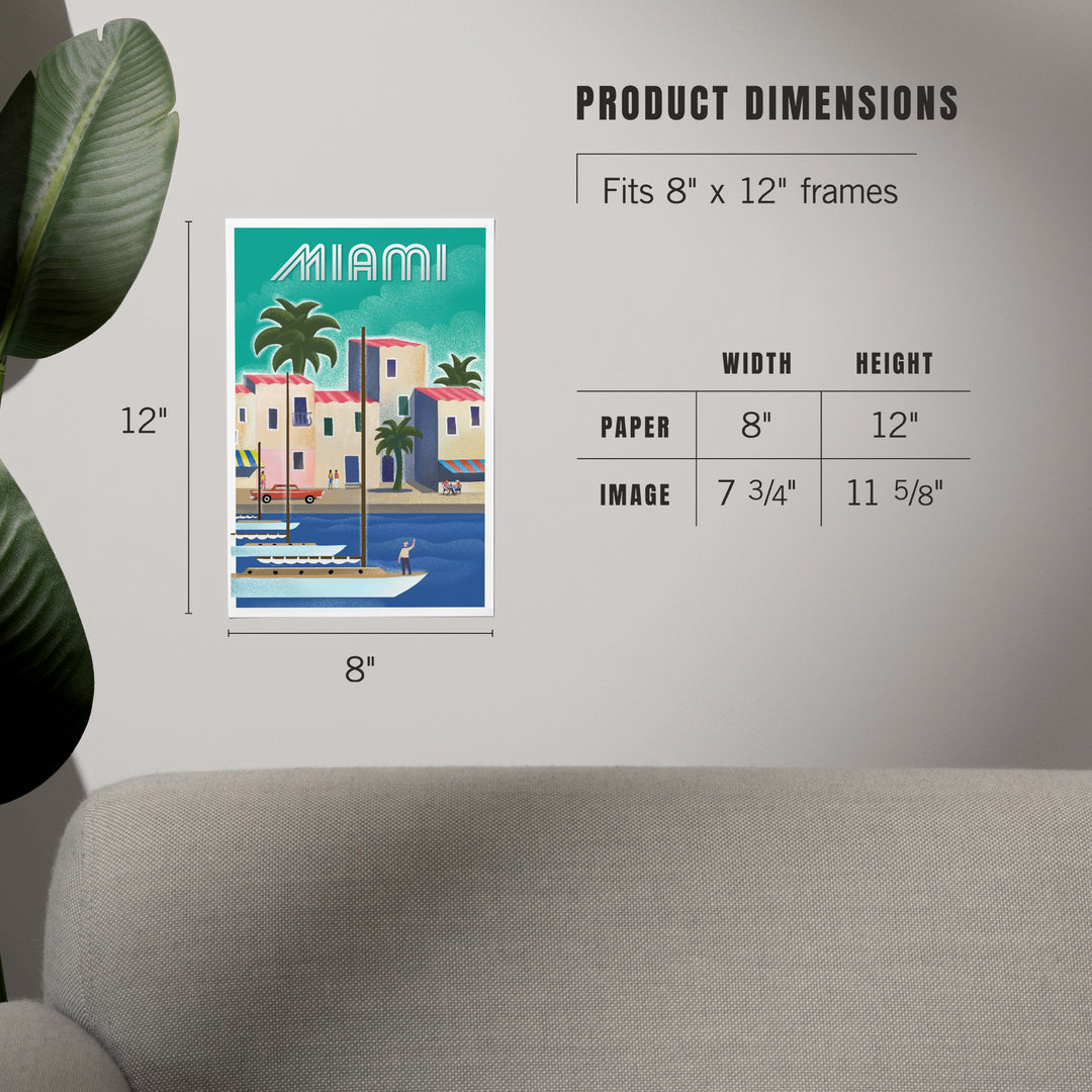 Miami, Florida, Waterfront Litho, Art & Giclee Prints Art Lantern Press 