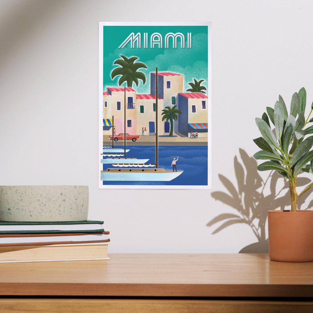 Miami, Florida, Waterfront Litho, Art & Giclee Prints Art Lantern Press 