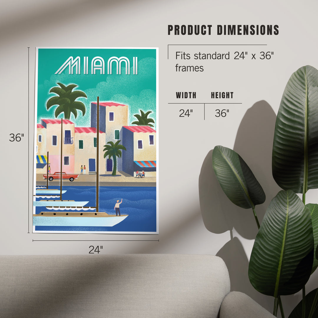 Miami, Florida, Waterfront Litho, Art & Giclee Prints Art Lantern Press 