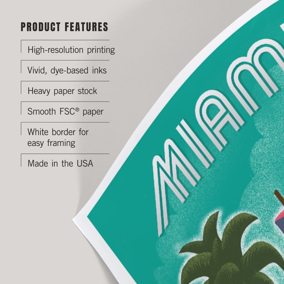Miami, Florida, Waterfront Litho, Art & Giclee Prints Art Lantern Press 