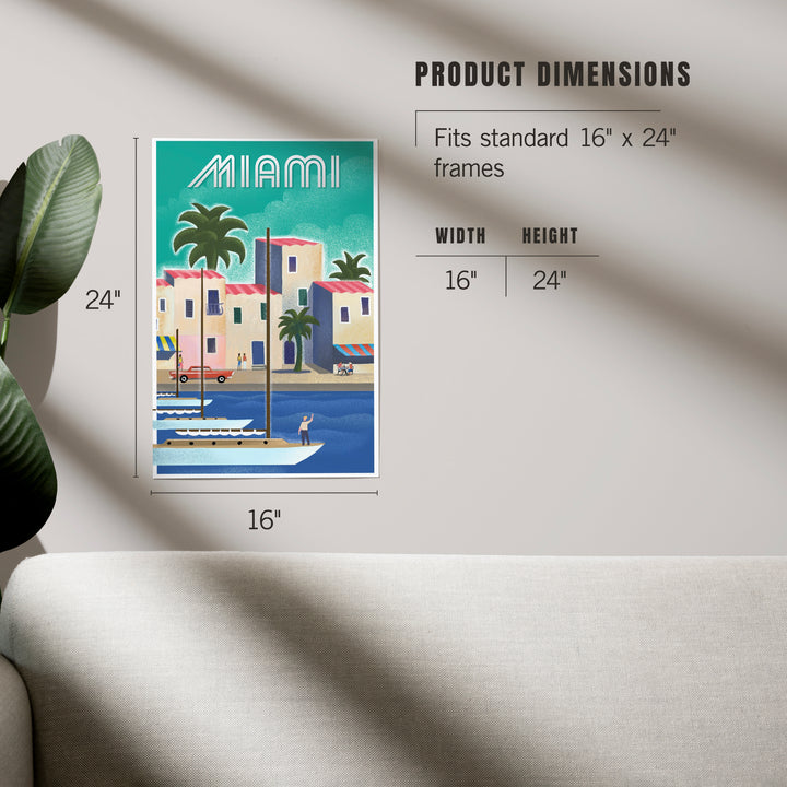 Miami, Florida, Waterfront Litho, Art & Giclee Prints Art Lantern Press 