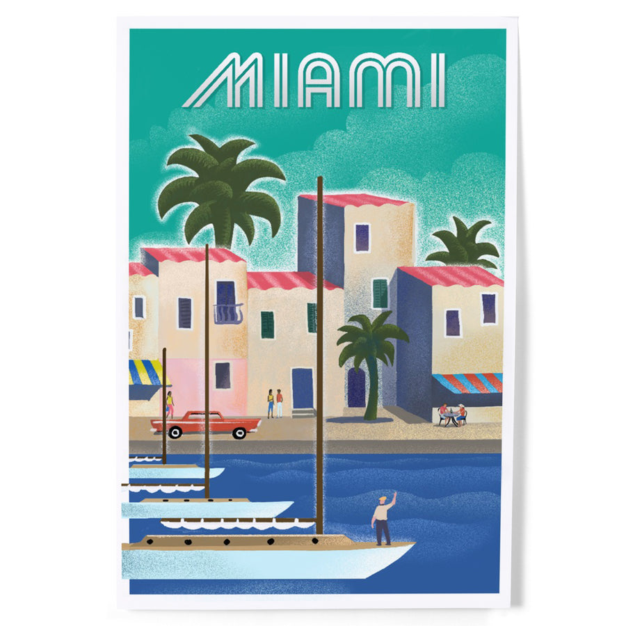 Miami, Florida, Waterfront Litho, Art & Giclee Prints Art Lantern Press 