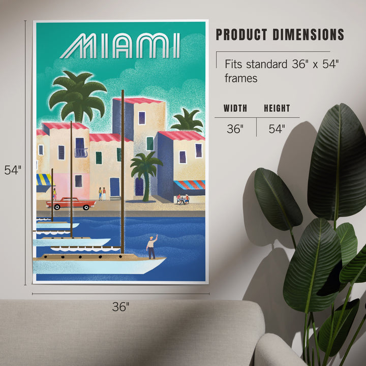 Miami, Florida, Waterfront Litho, Art & Giclee Prints Art Lantern Press 