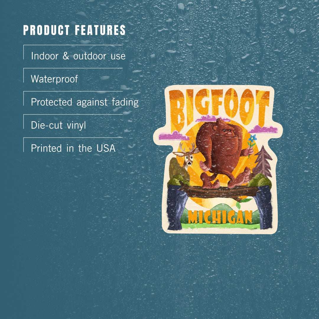 Michigan, Bigfoot, Mid-Century Inspired, Contour, Vinyl Sticker - Lantern Press