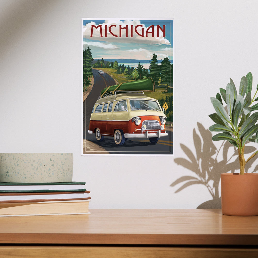 Michigan, Camper Van, Art & Giclee Prints Art Lantern Press 