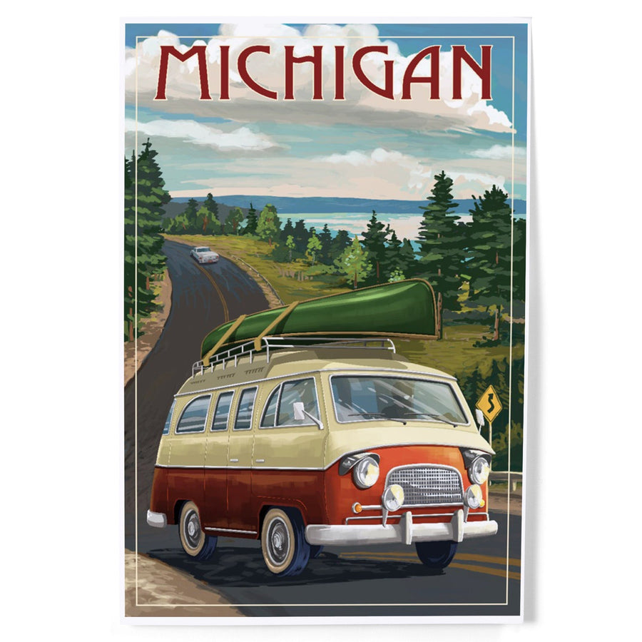 Michigan, Camper Van, Art & Giclee Prints Art Lantern Press 