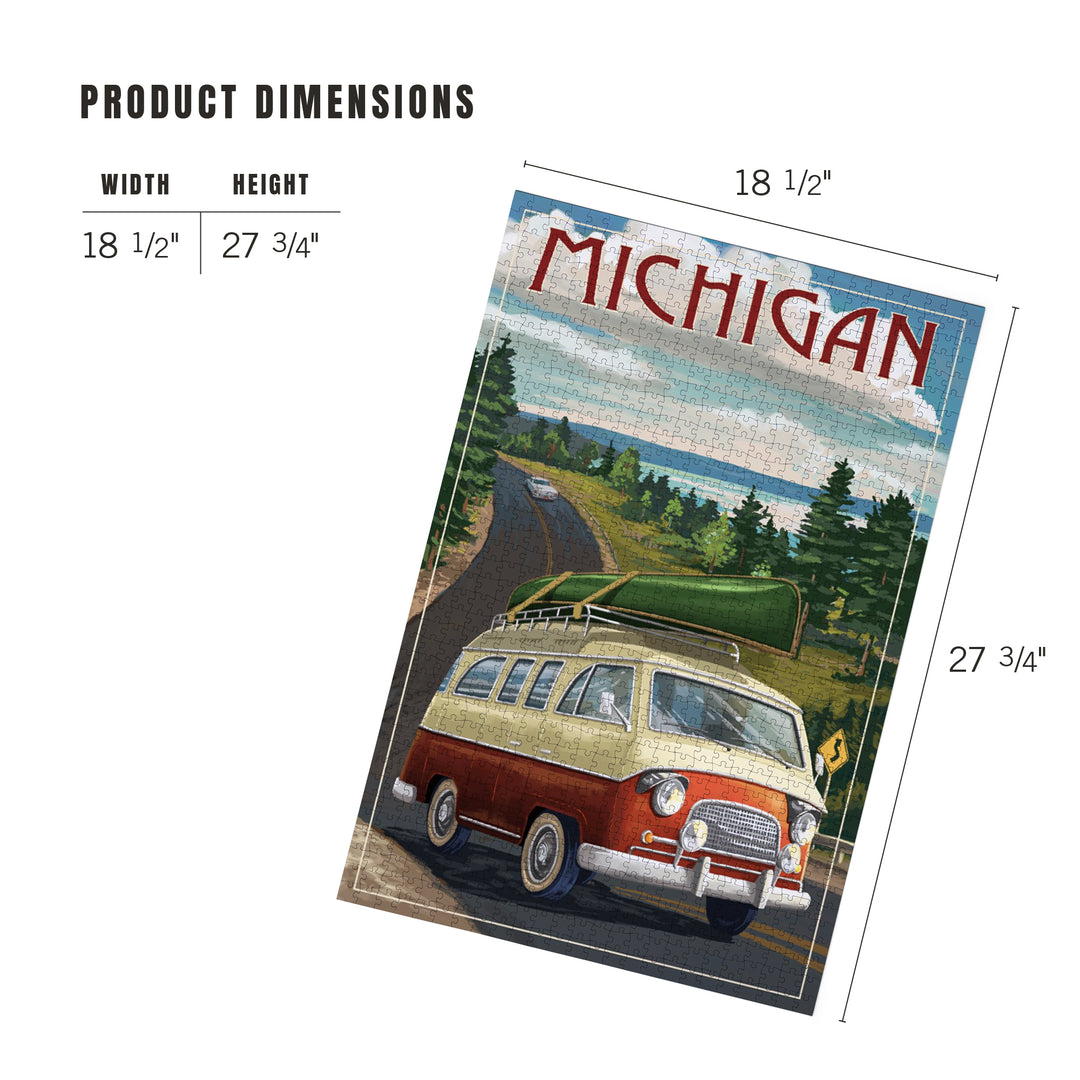 Michigan, Camper Van, Jigsaw Puzzle Puzzle Lantern Press 