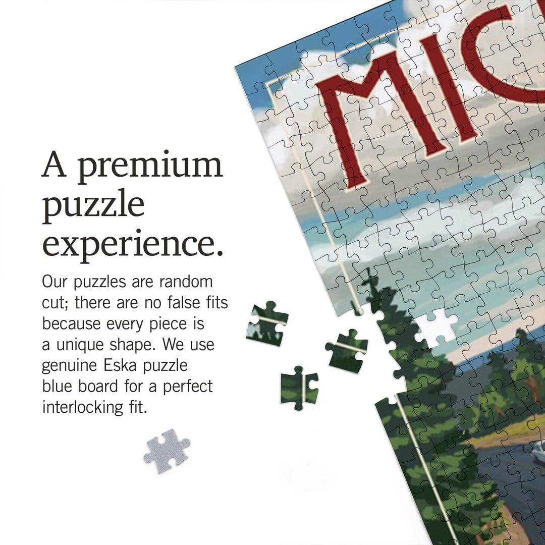 Michigan, Camper Van, Jigsaw Puzzle Puzzle Lantern Press 