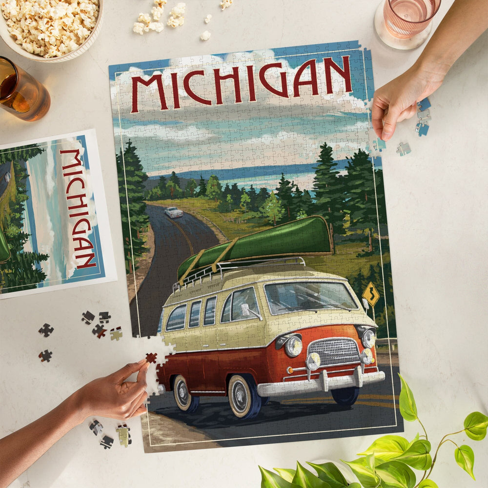 Michigan, Camper Van, Jigsaw Puzzle Puzzle Lantern Press 