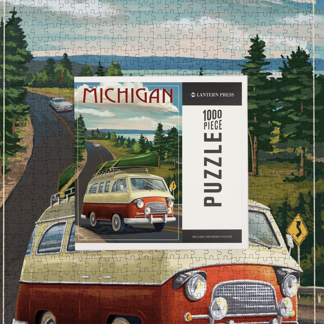 Michigan, Camper Van, Jigsaw Puzzle Puzzle Lantern Press 