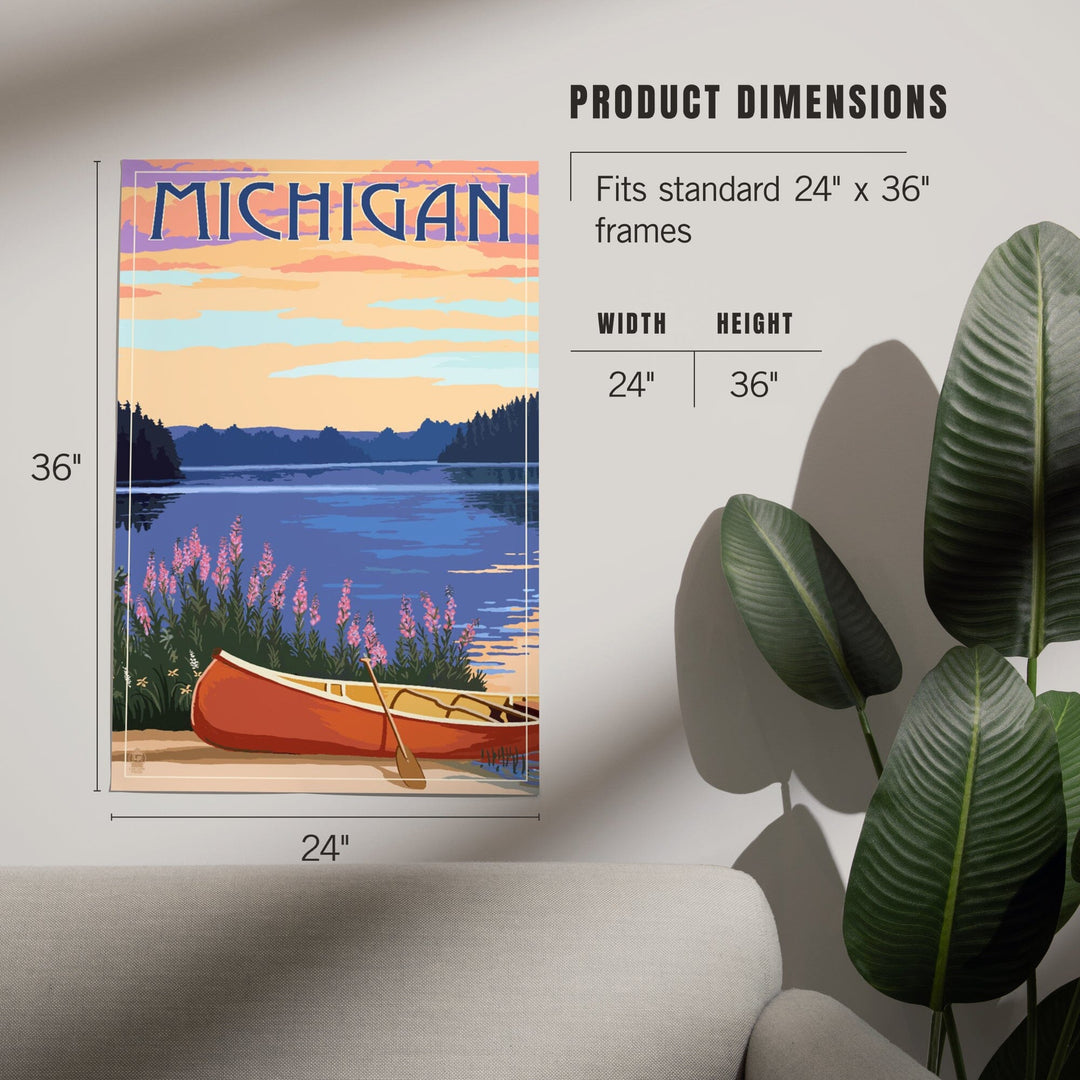 Michigan, Canoe and Lake, Art & Giclee Prints Art Lantern Press 