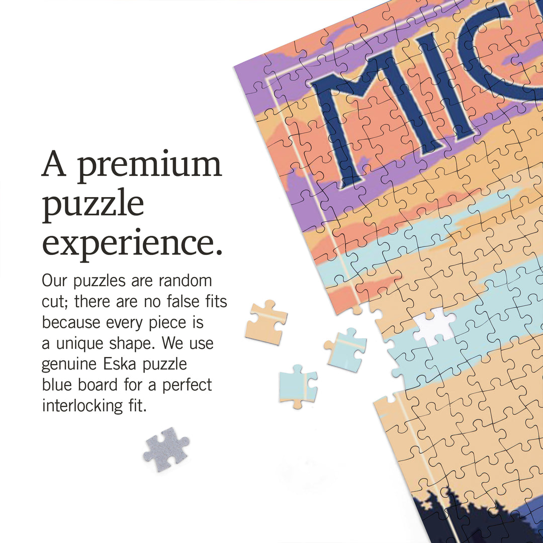 Michigan, Canoe and Lake, Jigsaw Puzzle Puzzle Lantern Press 