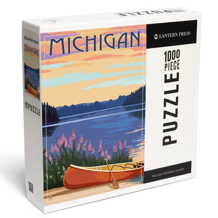 Michigan, Canoe and Lake, Jigsaw Puzzle Puzzle Lantern Press 