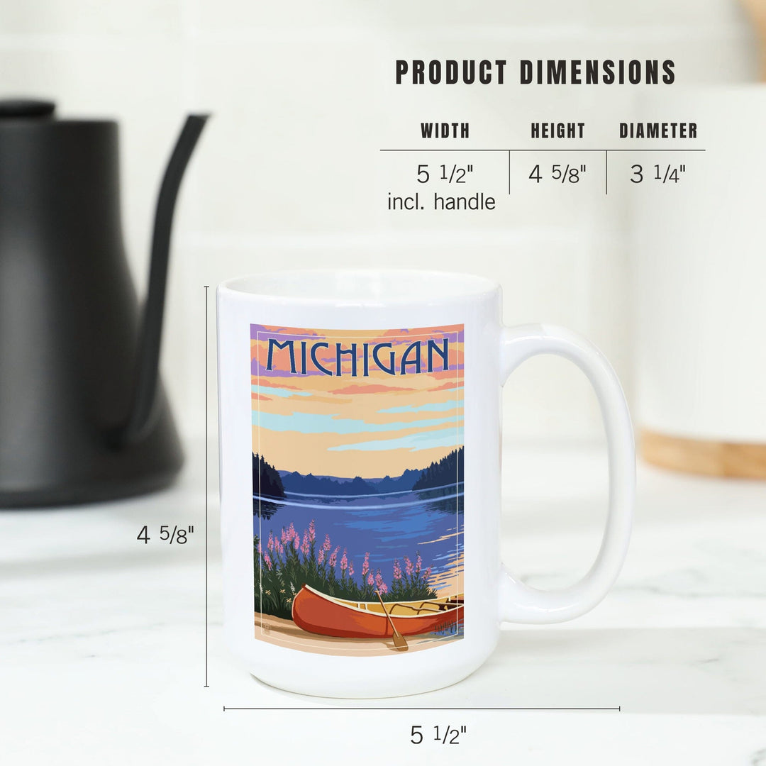 Michigan, Canoe & Lake, Lantern Press Artwork, Ceramic Mug Mugs Lantern Press 