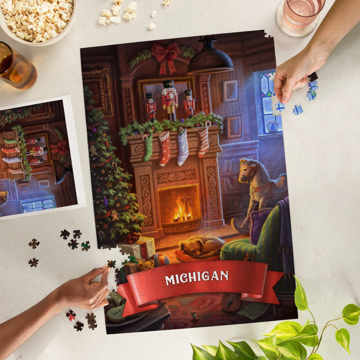 Michigan, Christmas Morning, Jigsaw Puzzle Puzzle Lantern Press 