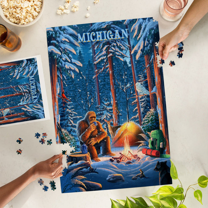 Michigan, Find Your Inner Squatch, Camping Bigfoot, Jigsaw Puzzle Puzzle Lantern Press 