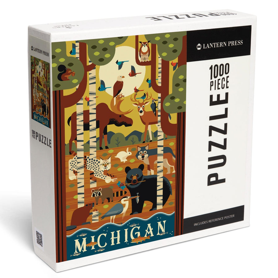 Michigan, Forest Animals, Geometric, Jigsaw Puzzle Puzzle Lantern Press 
