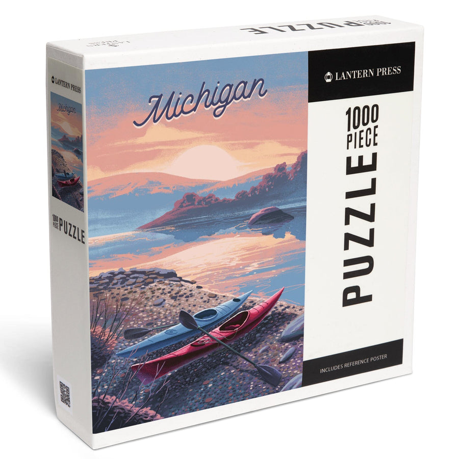 Michigan, Glassy Sunrise, Kayak, Jigsaw Puzzle Puzzle Lantern Press 