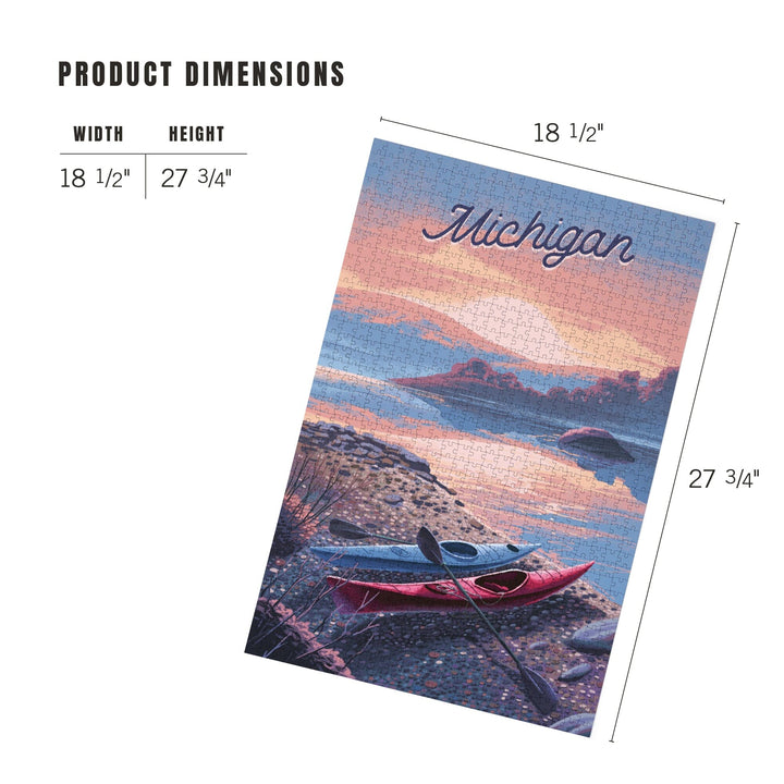 Michigan, Glassy Sunrise, Kayak, Jigsaw Puzzle Puzzle Lantern Press 