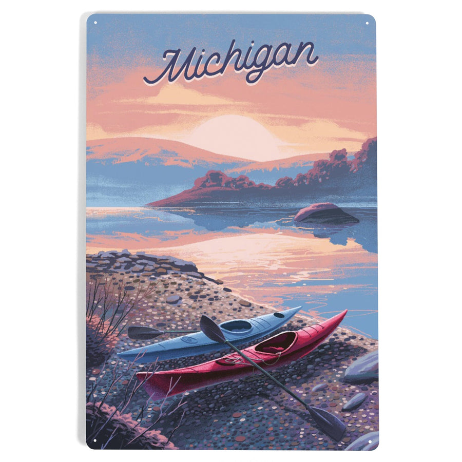 Michigan, Glassy Sunrise, Kayak, Metal Signs Metal Lantern Press 