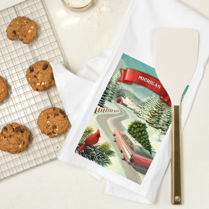 Michigan, Holiday Tradition, Organic Cotton Kitchen Tea Towels Kitchen Lantern Press 