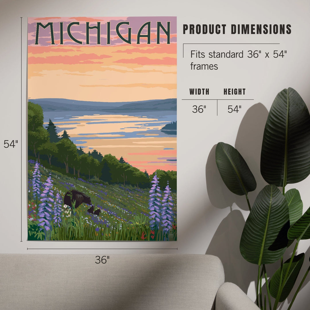 Michigan, Lake and Bear Family, Art & Giclee Prints Art Lantern Press 
