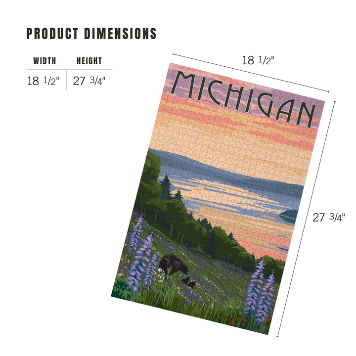 Michigan, Lake and Bear Family, Jigsaw Puzzle Puzzle Lantern Press 